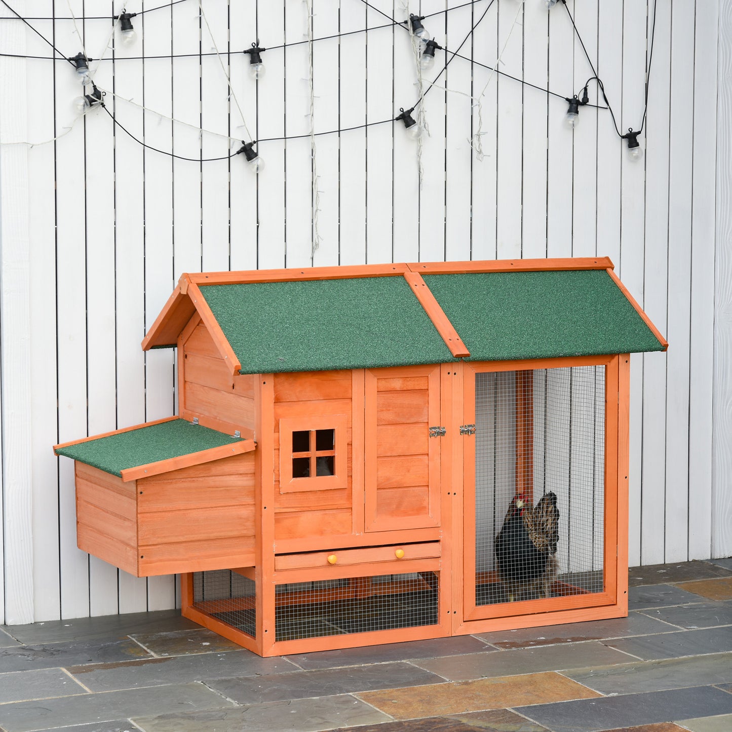 PawHut Chicken Coop with Run Poultry Coops Cages Hen House Small Animal Cage Nesting Box Asphalt Roof Outdoor 170 x 81 x 110cm