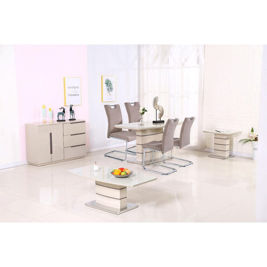 Birkenhead Chic Small Dining Table in Cappuccino & Champagne with Tempered Glass Top