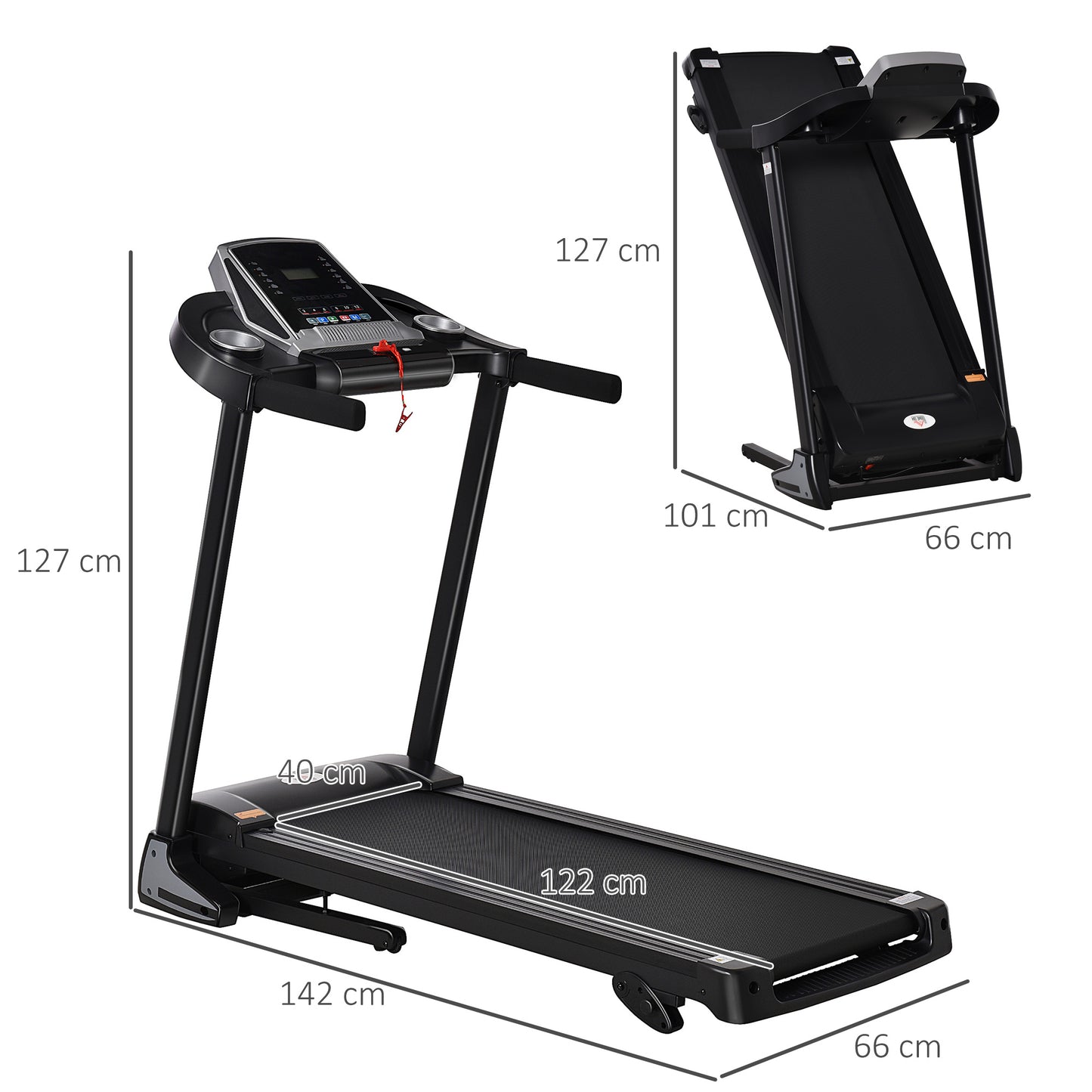 HOMCOM olding Treadmill, 2.0HP Incline Treadmill Running Machine, 12.8 km/h, with LED Display, Manual Incline, 12 Preset Programs, Drink & Phone Holder for Home Gym Fitness