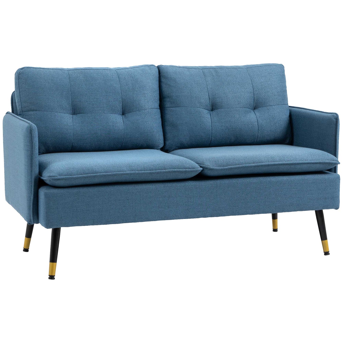 HOMCOM Modern 2 Seater Sofa, Button Tufted Loveseat with Cushions and Steel Legs for Living Room, Guest Room, Dark Blue Fabric