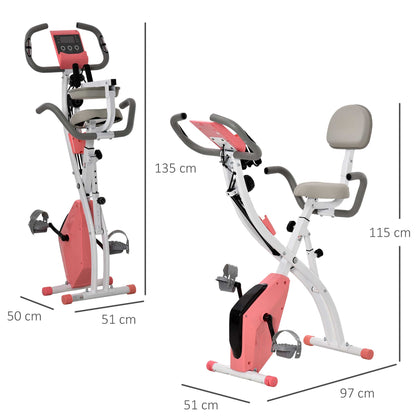 HOMCOM -in-1 Folding Exercise Bike with 8-Level Magnetic Resistance, Arm Resistance Band, Pulse Sensor, Pink