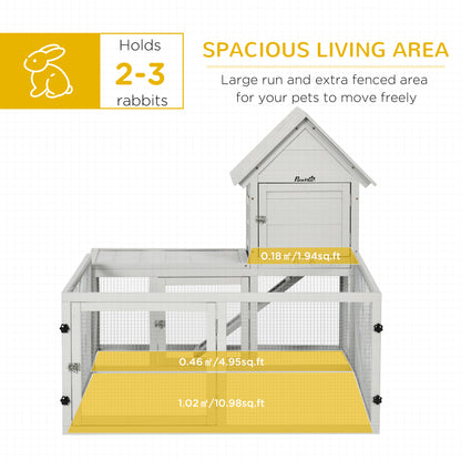 PawHut Indoor Rabbit Hutch, Guinea Pig Cage, with Slide-Out Tray, Large Fenced Area - Light Grey