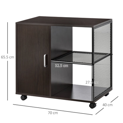 HOMCOM rinter Stand Home Office Mobile Storge File Cabinet Organizer with Castors, Door, Walnut Brown