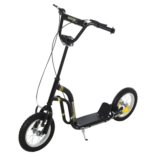 HOMCOM een Kids Stunt Scooter w/ Adjustable Handlebar, 12 Inch Rubber Tyres, Dual Brakes, Black