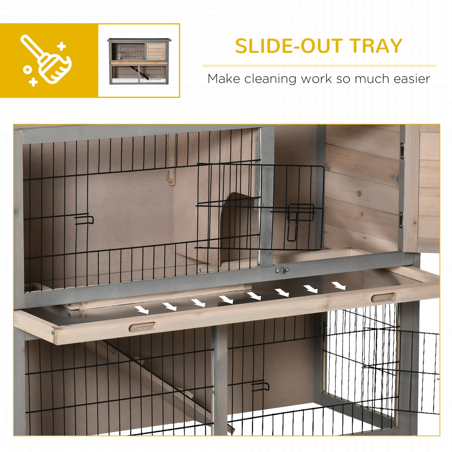 PawHut 2 Tier Wooden Rabbit Hutch Guinea Pig House Bunny Cage Backyard w/ Ramp Outdoor Run Built-in Tray Openable Roof Small Animal House Brown, 108 x 45 x 78 cm