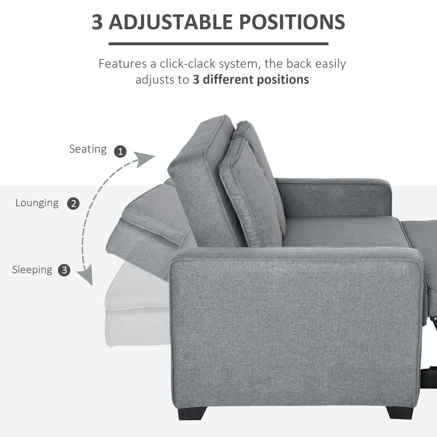 HOMCOM ouble Sofa Bed Click Clack Sofa Bed Pull Out Bed with Adjustable Backrest for Living Room and Bedroom Grey