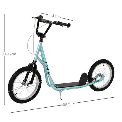 HOMCOM ick Scooters for Kids with Adjustable Height, Anti-Slip Deck, Dual Brakes, Rubber Tyres, for Boys and Girls Aged 5+ Years Old - Blue