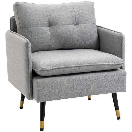 HOMCOM odern Accent Chair, Upholstered Button Tufted Occasional Chair for Living Room and Bedroom, Grey