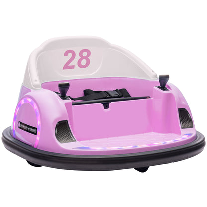 AIYAPLAY 360° Rotation Kids Bumper Car, 12V Waltzer Car with Remote Control, Dual Joysticks, Music Lights - Pink