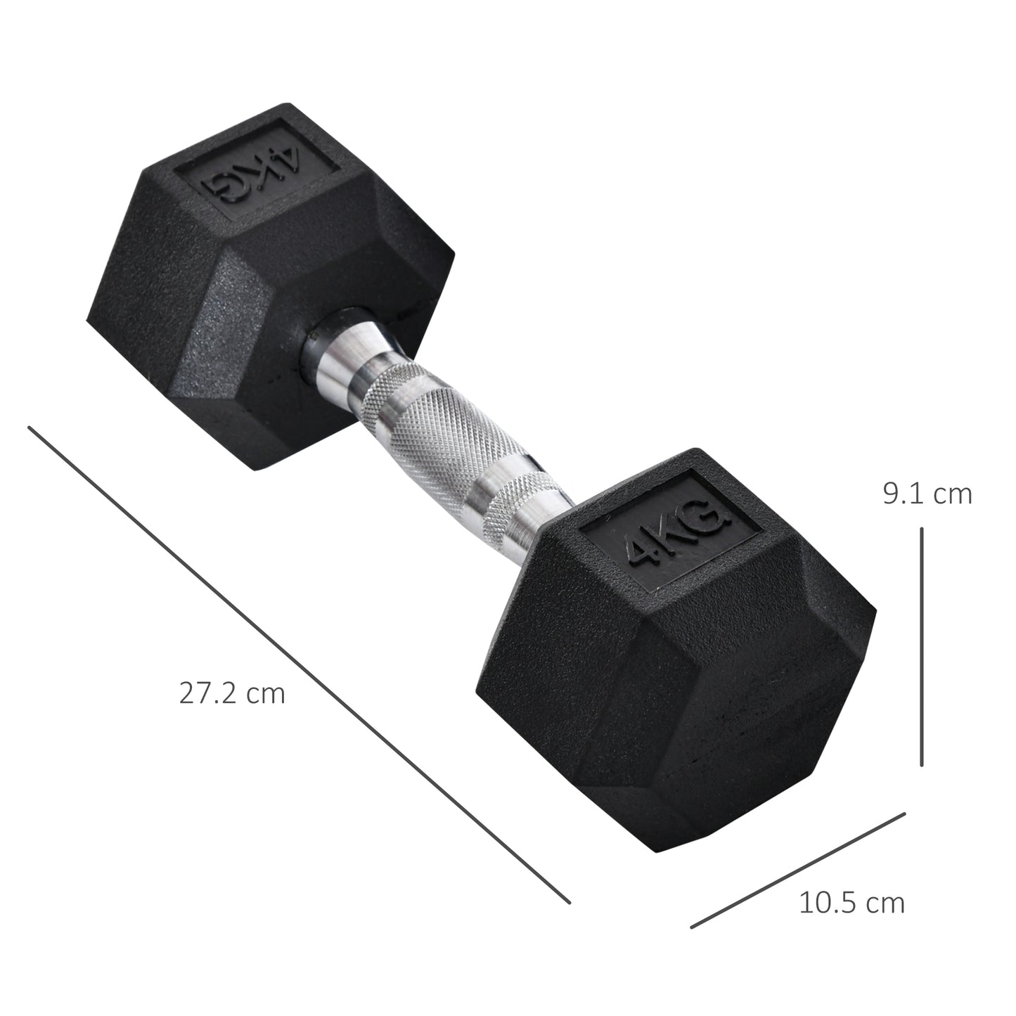 HOMCOM x4kg Rubber Dumbbell Sports Hex Weights Sets Home Gym Fitness Hexagonal Dumbbells Kit Weight Lifting Exercise