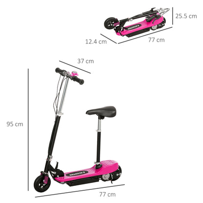 HOMCOM teel Ride on Powered Scooter, Folding E-Scooter with Warning Bell, 15km/h Maximum Speed, for 4-14 Years Old, Pink