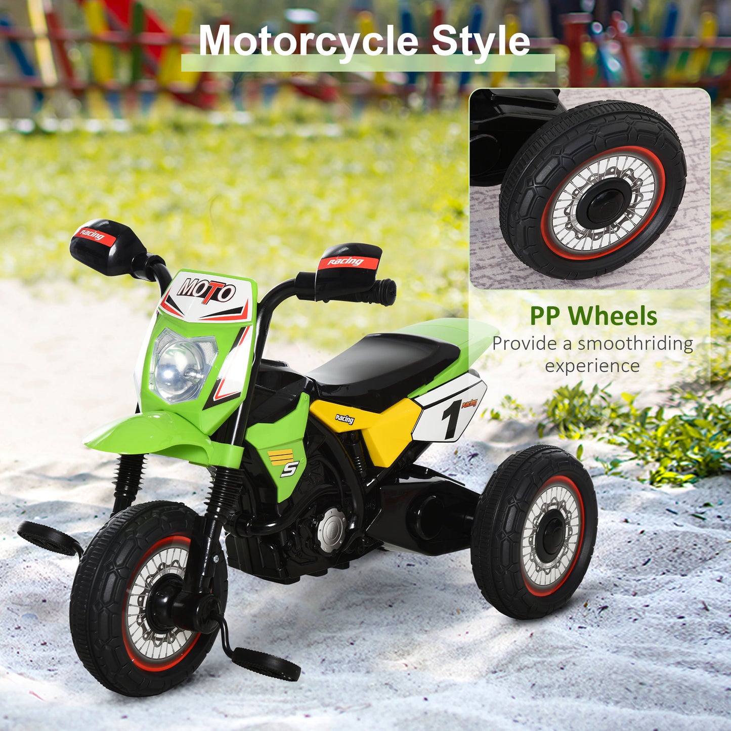 HOMCOM oddler Pedal Motorcycle Kids Ride On Tricycle Early Learning w/ Music Lights Handlebar Stickers Exercise Boys Girls Gift for Kids 18 - 36 Months Green