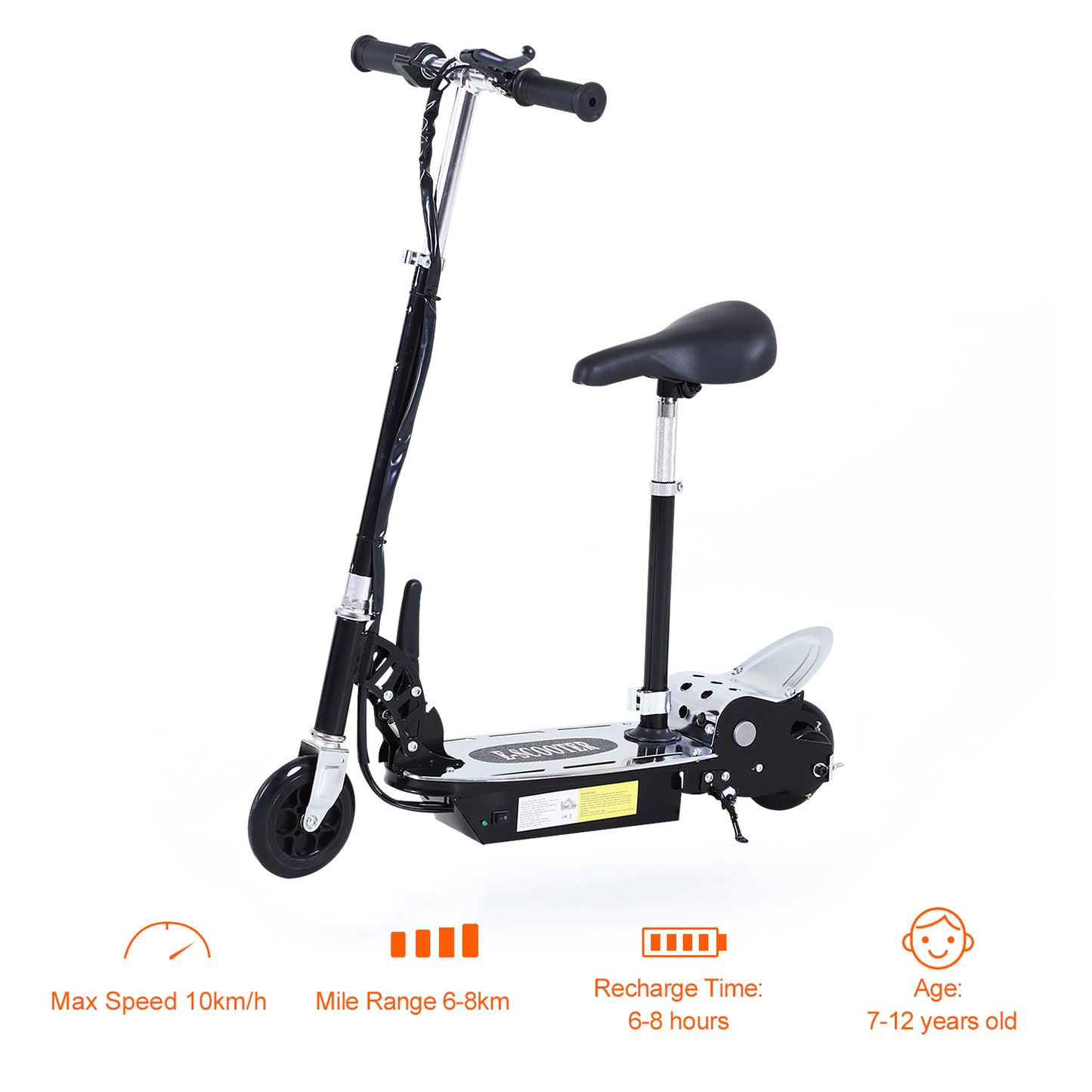 HOMCOM 20W Foldable Powered Scooters with 24V Rechargeable Battery, Adjustable Ride on Toy (Black)