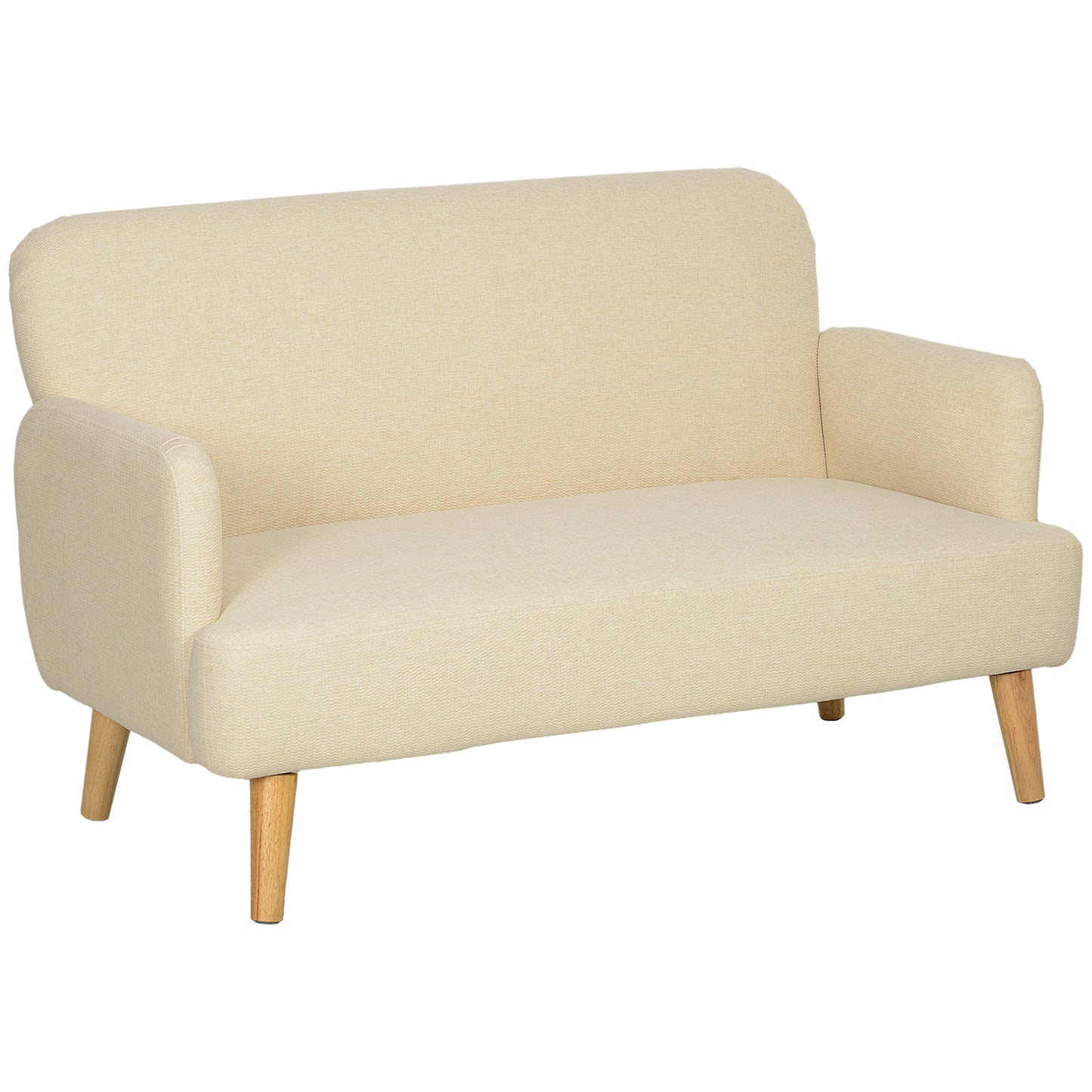 HOMCOM elvet Feel Fabric 2 Seater Sofa, Small Sofa Loveseat with 21cm Thick Padding and Wood Legs, Cream White