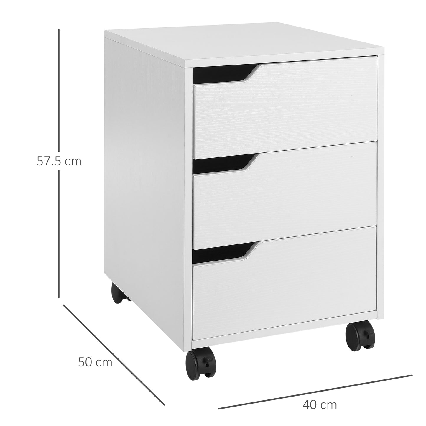 HOMCOM Drawer Mobile File Cabinet, Vertical Filing Cabinet with Wheels for Home Office, White