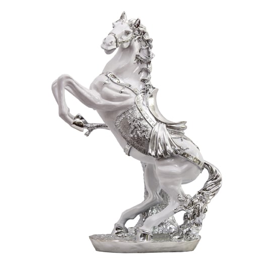 Electroplated Metal Horse Sculpture in White and Silver for Home Decor