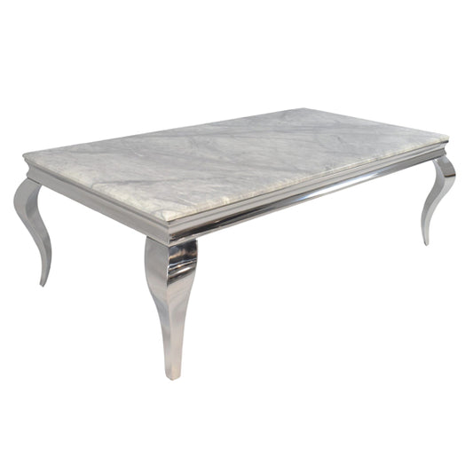 Grey Marble Coffee Table with Chrome Metal Base - Stylish Living Room Furniture