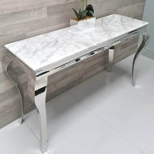 Grey Marble Console Table with Chrome Metal Base - Durable Artificial Marble Design