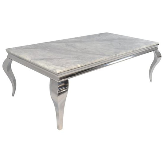 Grey Artificial Marble Dining Table with Chrome Metal Base - 160cm