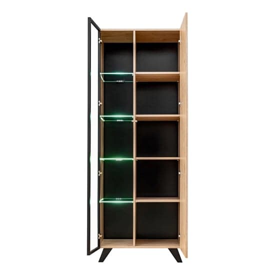 Lagos Wooden Display Cabinet Tall 2 Doors In Hickory Oak LED