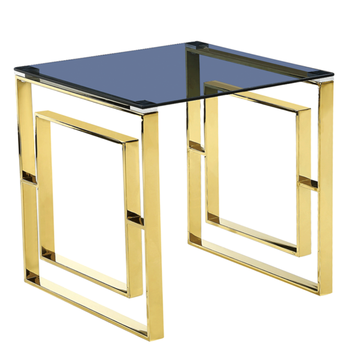 Sophisticated Gold Frame Grey Glass Lamp Table – Modern Square Design for Elegant Home Decor