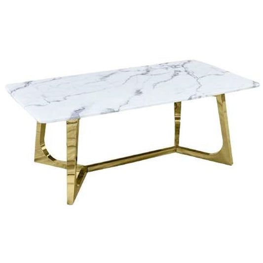 White Marble Coffee Table with Gold Metal Base for Living Room