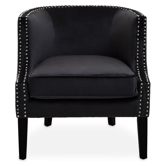 Larissa Black Velvet Armchair with Studded Detailing and Black Wooden Legs