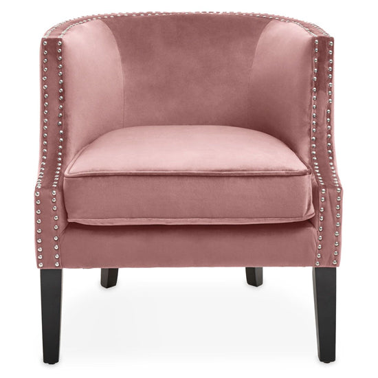 Pink Velvet Studded Armchair with Black Wooden Legs - Larissa by FURCO