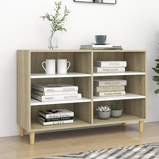 6-Shelf White and Sonoma Oak Wooden Bookcase by FURCO - Modern Storage Solution for Home Decor