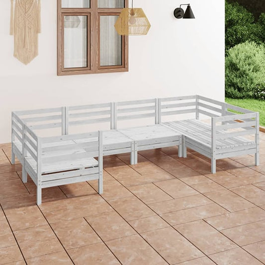 White Pinewood Modular Garden Lounge Set with Corner and Middle Sofas