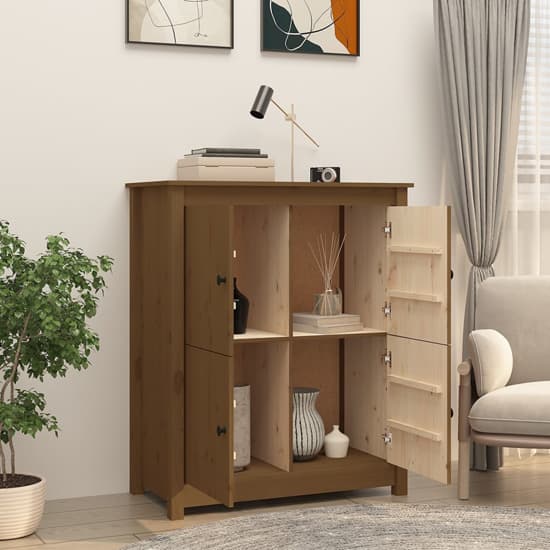 Laval Solid Pine Wood Sideboard With 4 Doors In Honey Brown