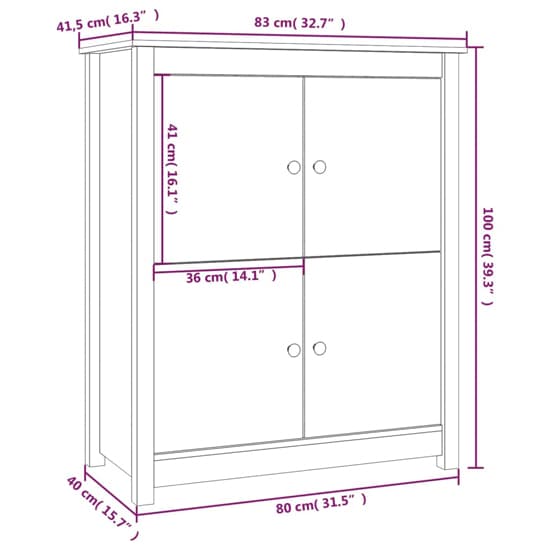 Laval Solid Pine Wood Sideboard With 4 Doors In Honey Brown