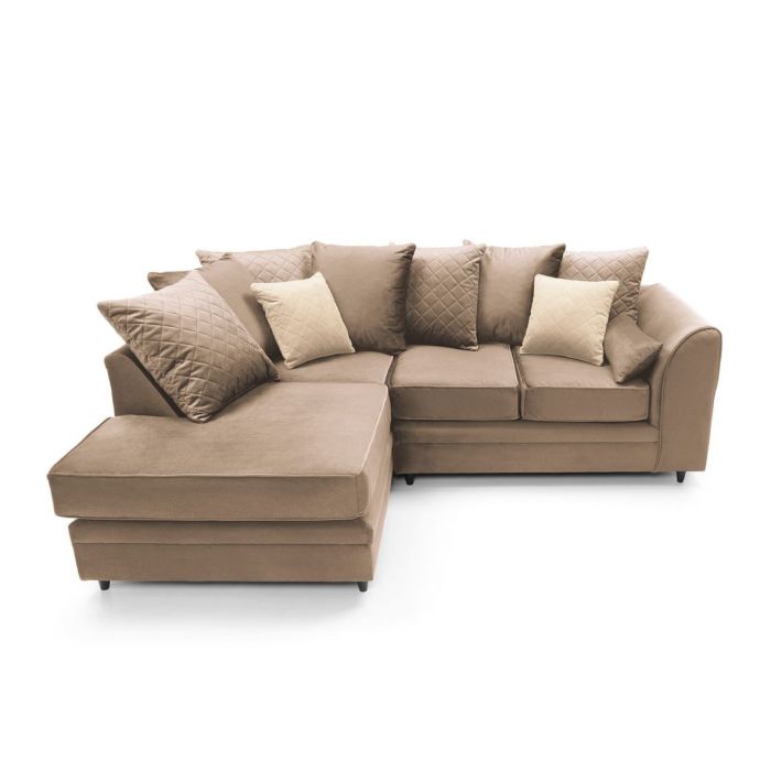 Bethan Velvet Corner Sofa - Left Arm Tan Brown Fabric