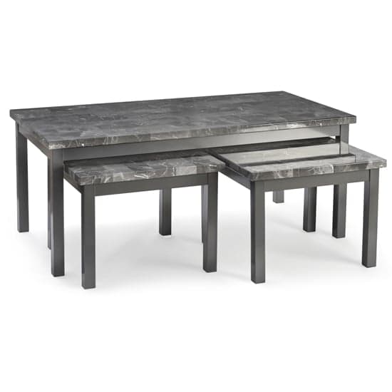 Lecce Grey Marble Effect Wooden Coffee Table Set with Side Tables for Modern Living Rooms