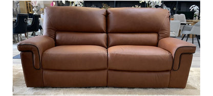 Legacy 3 Seater Electric + 2 Seater Static New Trend Brown Semi Aniline Sofa Set With Contrast Stitching And Black Piping