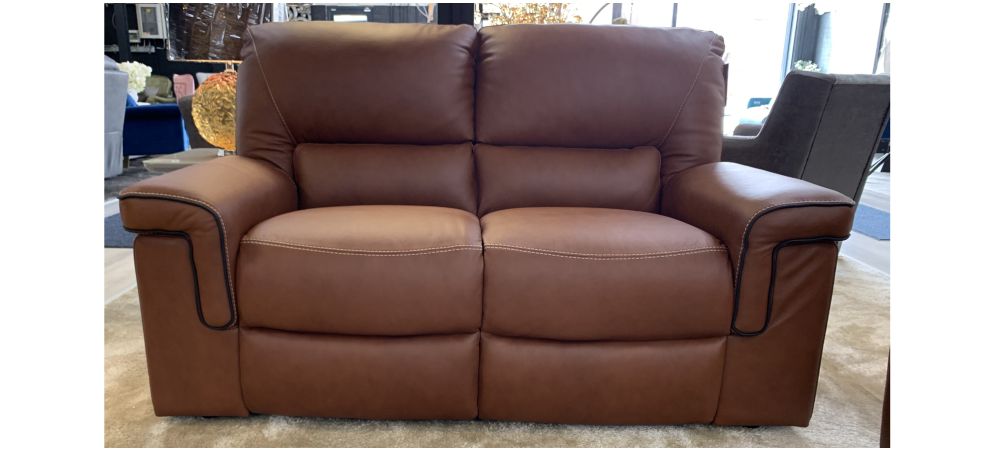 Legacy 3 Seater Electric + 2 Seater Static New Trend Brown Semi Aniline Sofa Set With Contrast Stitching And Black Piping