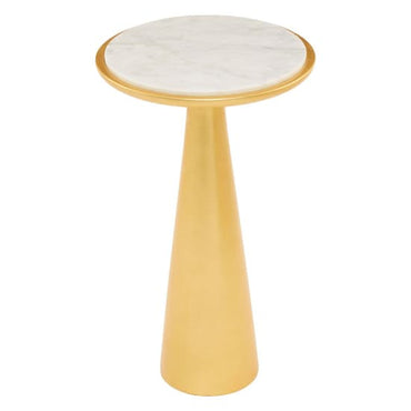 Contemporary 37cm White Marble Side Table with Gold Mahogany Base