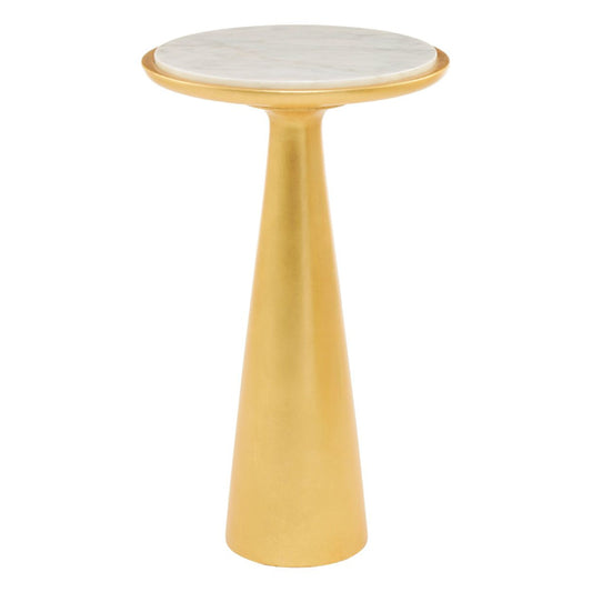 Contemporary 37cm White Marble Side Table with Gold Mahogany Base