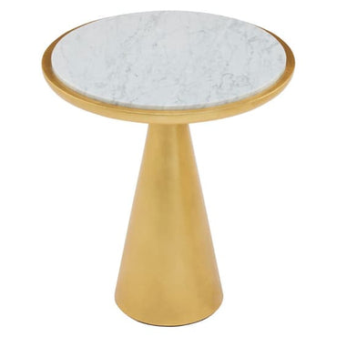 Leno 45cm White Marble Top Side Table with Gold Mahogany Base