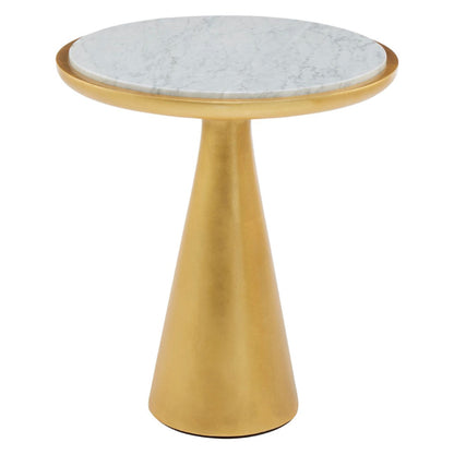 Leno 45cm White Marble Top Side Table with Gold Mahogany Base