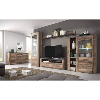 Leon Wooden Display Cabinet With 2 Doors In Satin Oak