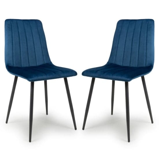 Blue Velvet Dining Chairs Set of 2 – Modern Brushed Upholstery with Sturdy Metal Legs