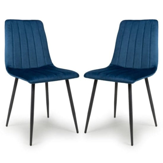 Blue Velvet Dining Chairs Set of 2 – Modern Brushed Upholstery with Sturdy Metal Legs