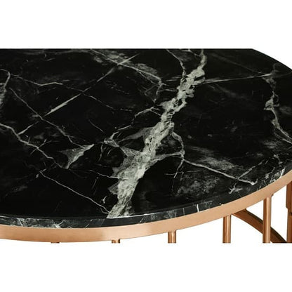 Alvara Round Black Marble Top Coffee Table With Rose Gold Base