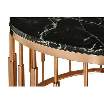 Alvara Round Black Marble Top Coffee Table With Rose Gold Base