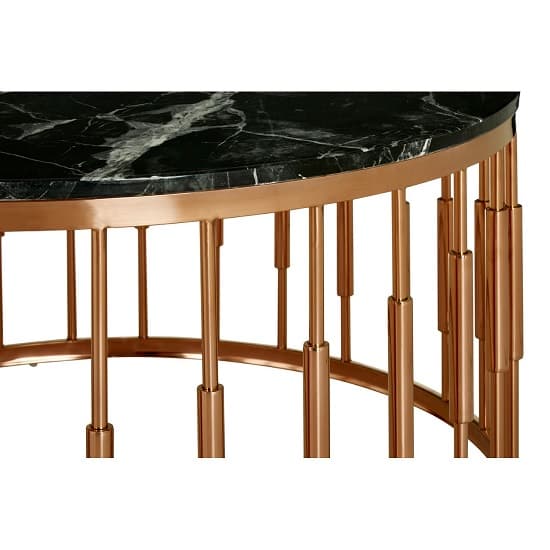 Alvara Round Black Marble Top Coffee Table With Rose Gold Base