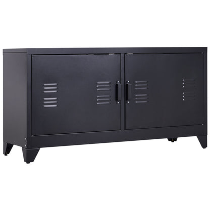 HOMCOM teel TV Stand Cabinet, Industrial TV Unit for TVs up to 50", TV Table with 2 Doors, Adjustable Shelf and 4 Cable Holes for Living Room, Black