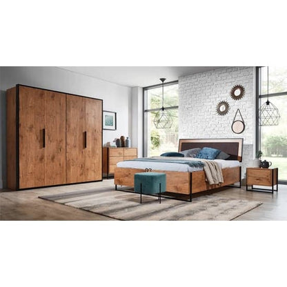 Lancelot Oak Folding Door Wooden Wardrobe with Ample Storage and Drawers | Hinged | Lancelot Oak | Drawers and Shelves | 2 Doors | 204cm