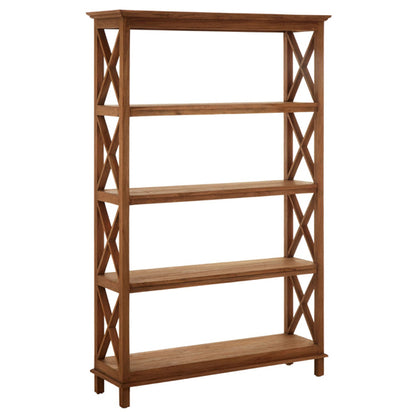 Teak Wood 4-Tier Bookshelf in Antique Brown Finish - Sturdy Shelving Unit for Home Decor