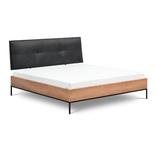 Furco Caramel Oak Wooden Double Bed with Black Metal Legs